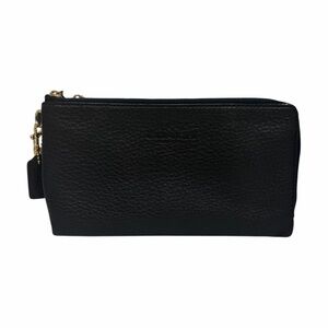 Coach Navy Rectangle Pebbled Leather Wristlet